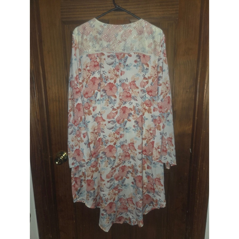 Haute Hippie Tribe Womens 1X Floral Lace-Up Boho Tunic Dress High Low Peach Blue - Picture 3 of 5